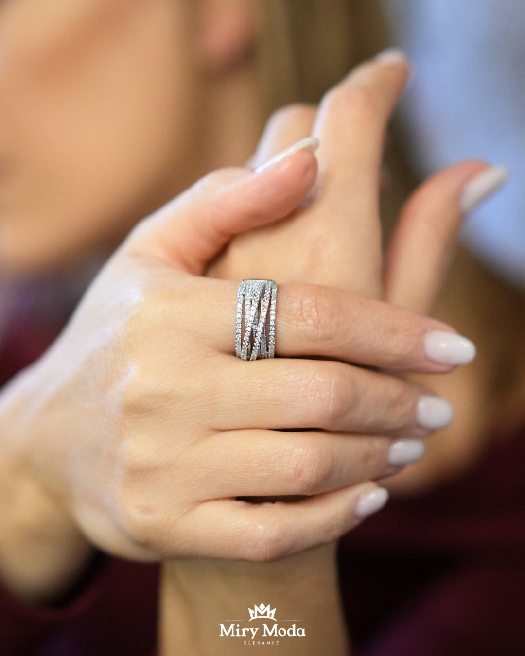 Anello con Fasce di Strass Silver Regolabile