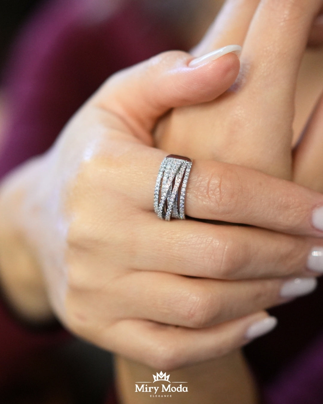 Anello con Fasce di Strass Silver Regolabile