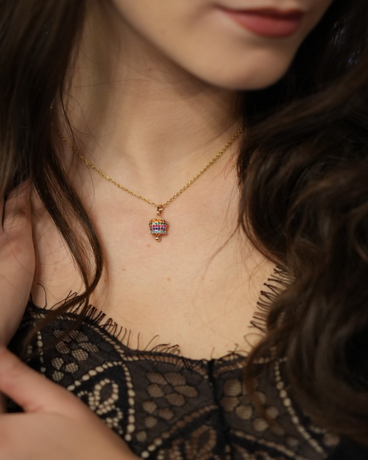 Collana Campanella Porta Fortuna Gold con Strass Multicolor