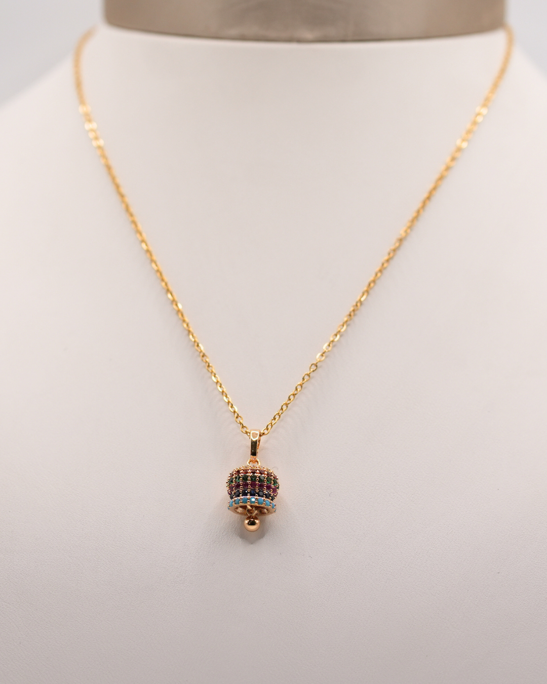 Collana Campanella Porta Fortuna Gold con Strass Multicolor