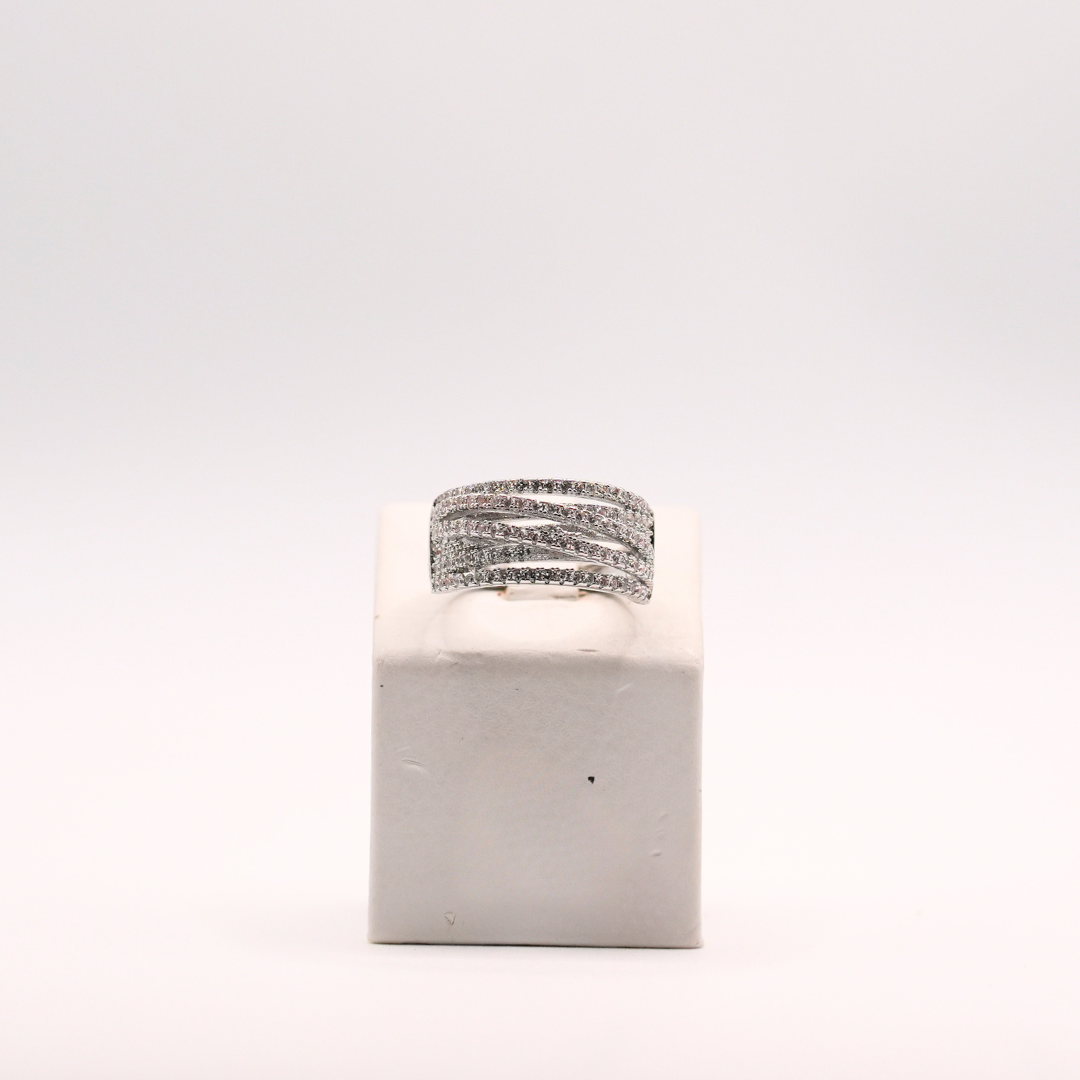 Anello con Fasce di Strass Silver Regolabile