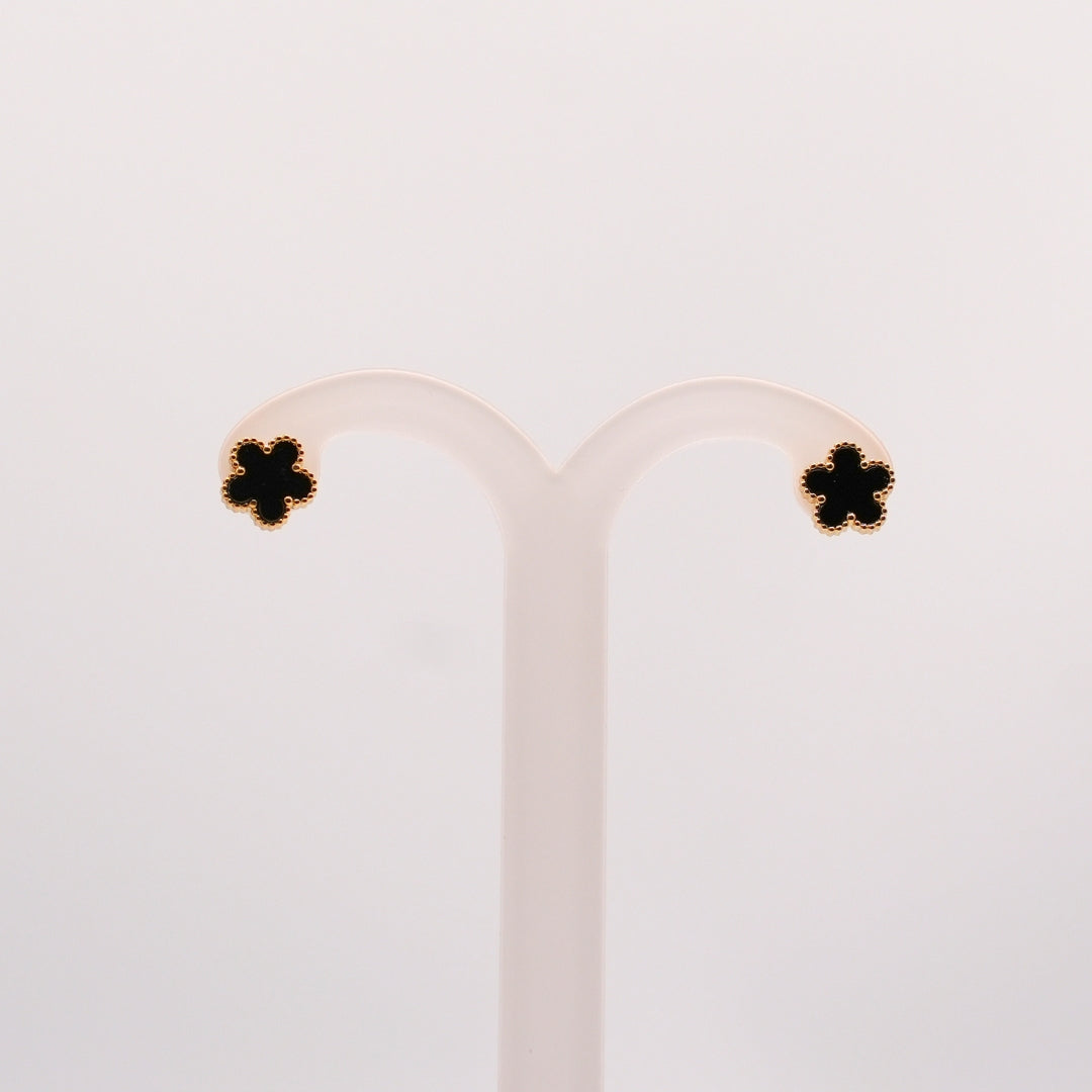 Orecchini Quadrifoglio Gold con Fiore Nero