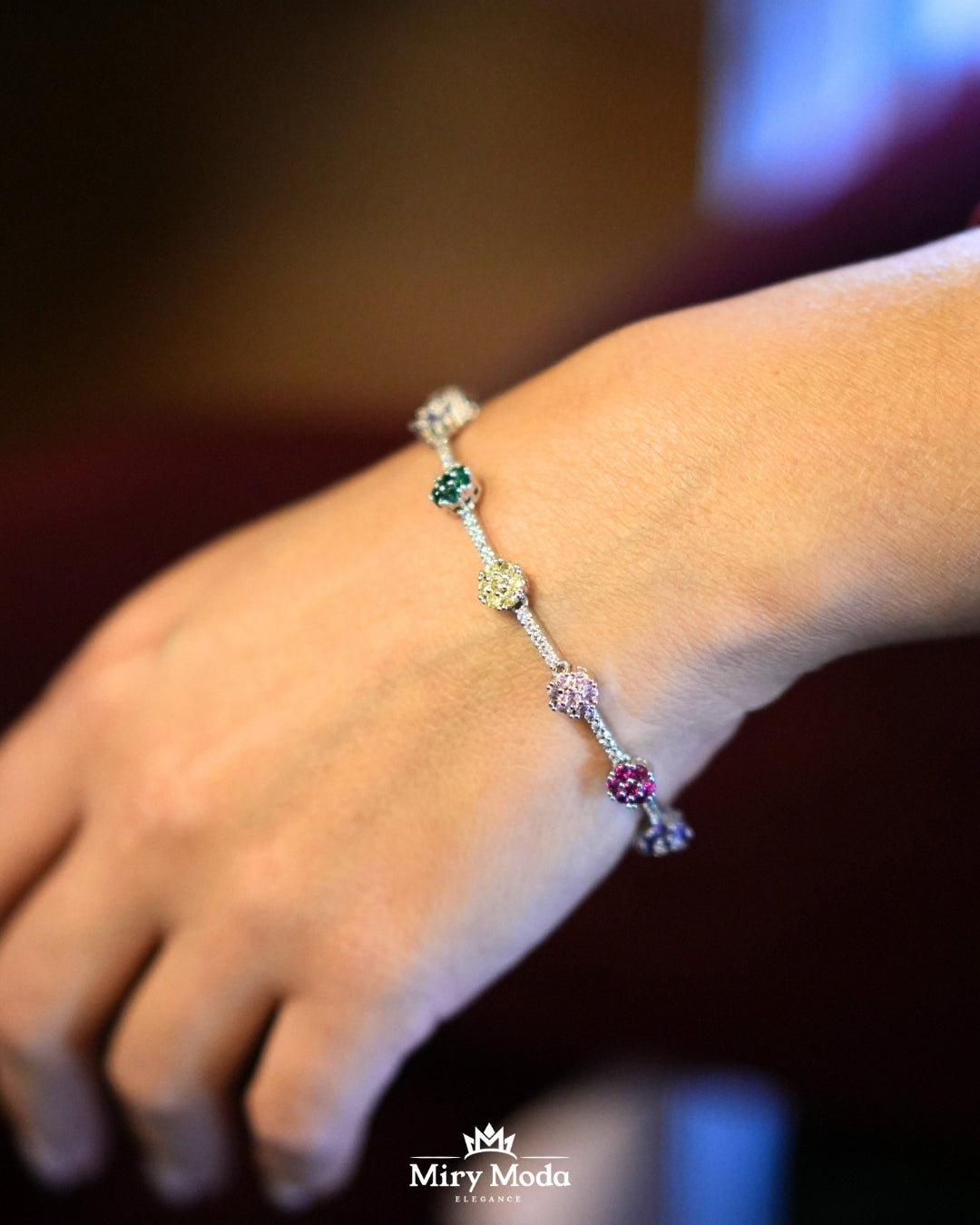 Bracciale Tennis Silver con Fiori Colorati