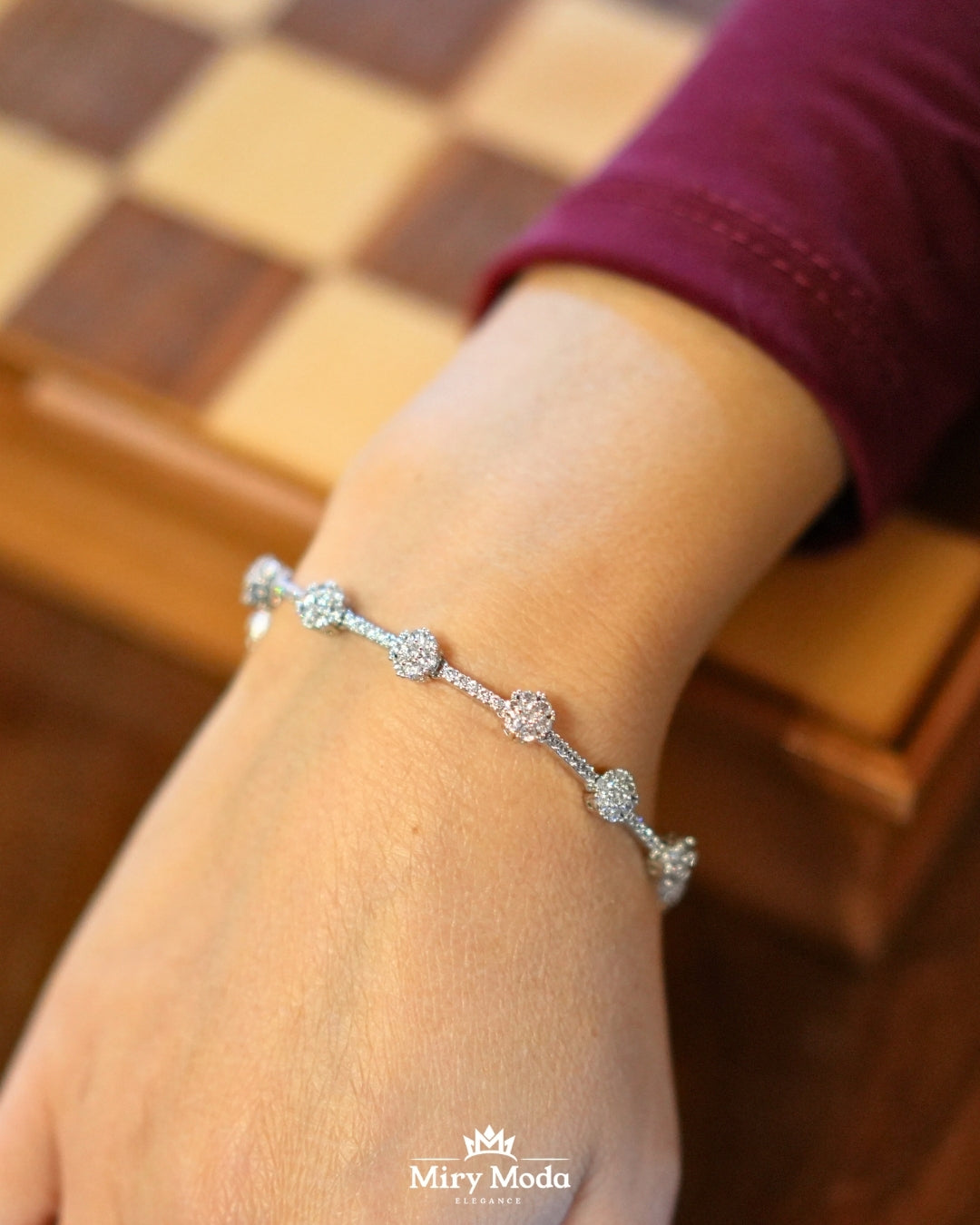 Bracciale Tennis Silver con Fiori Crystal