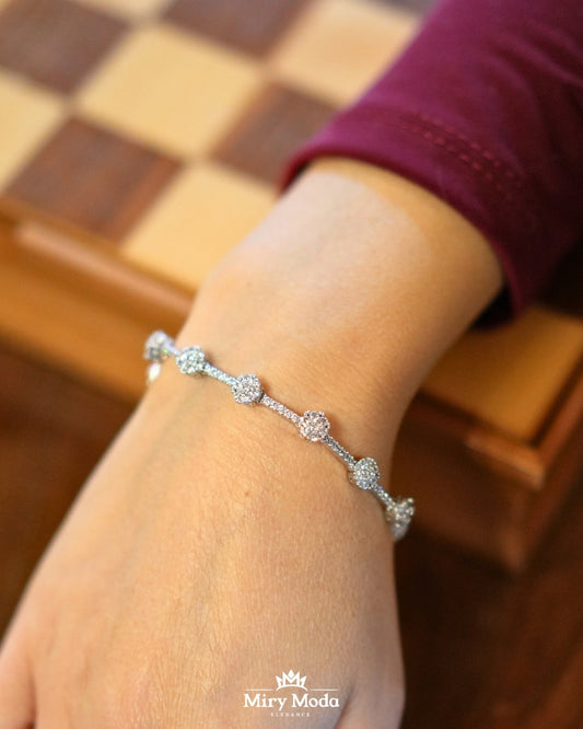 Bracciale Tennis Silver con Fiori Crystal