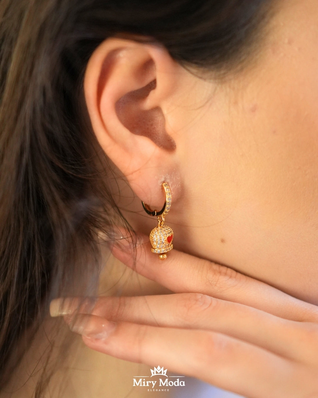 Set Campanelle Porta Fortuna Gold con Strass e Cuoricini Rossi