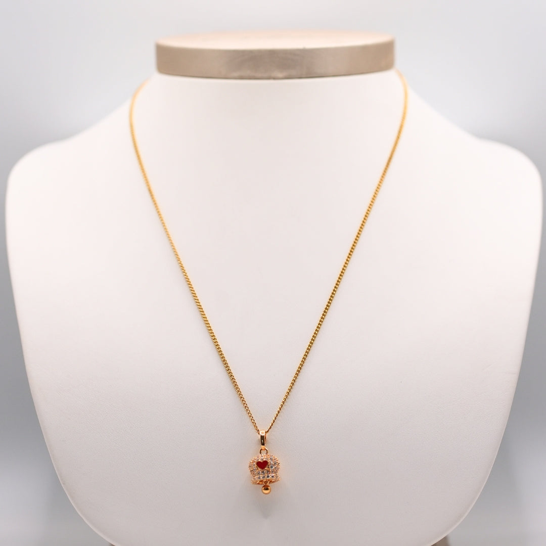 Set Campanelle Porta Fortuna Gold con Strass e Cuoricini Rossi