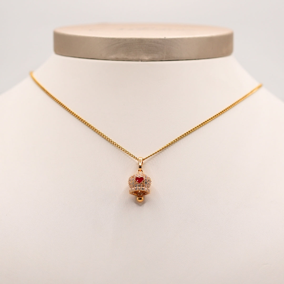 Set Campanelle Porta Fortuna Gold con Strass e Cuoricini Rossi