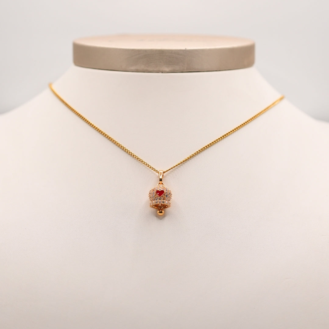 Set Campanelle Porta Fortuna Gold con Strass e Cuoricini Rossi