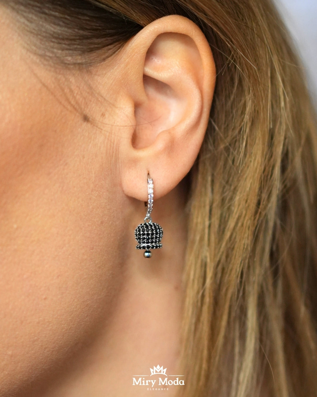 Set Campanelle Porta Fortuna Silver con Strass Black