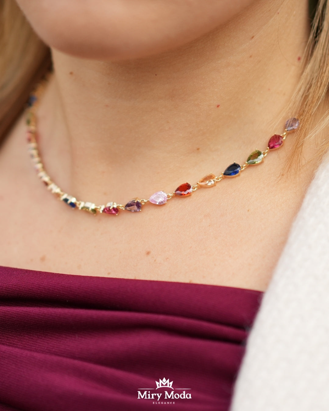 Set Goccia Gold con Pietre Colorate anello e collana