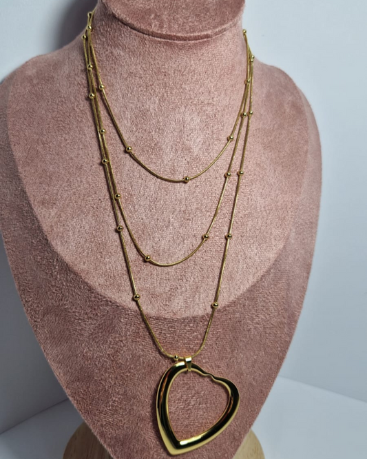 Collana Multi-Strato con Cuore Oro