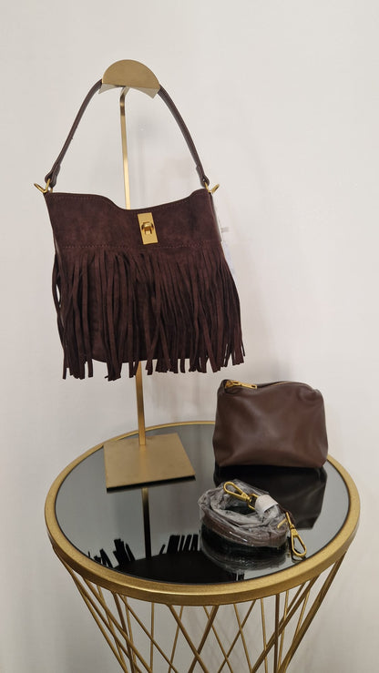 Borsa camoscio con frange